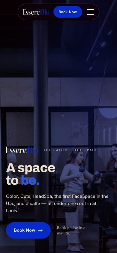 EssereBlu Salon website, mobile view
