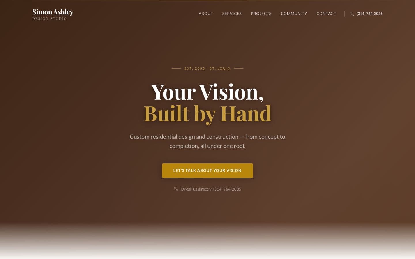 Simon Ashley Design Studio website, desktop view