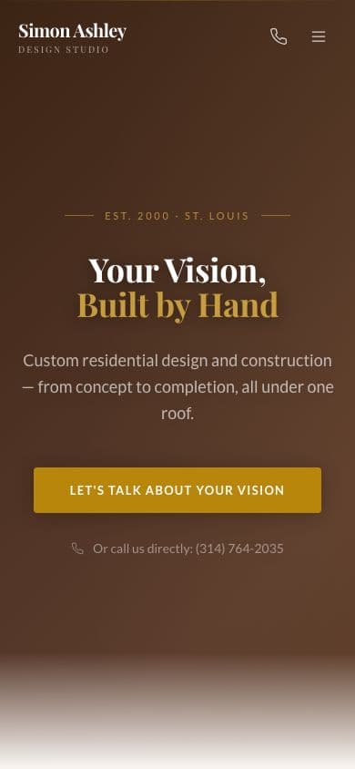 Simon Ashley Design Studio website, mobile view
